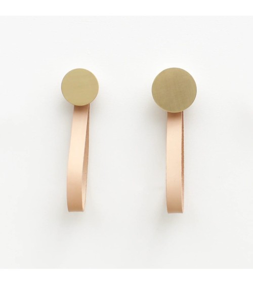 Wood and Brass Coat hook / knob with leather strap 5mm Paper