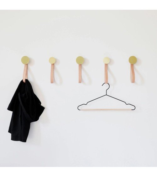 Wood and Brass Coat hook / knob with leather strap 5mm Paper