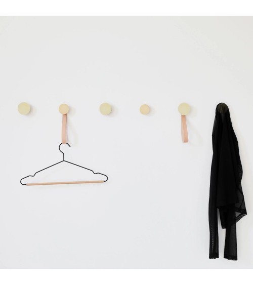 Wood and Brass Coat hook / knob with leather strap 5mm Paper