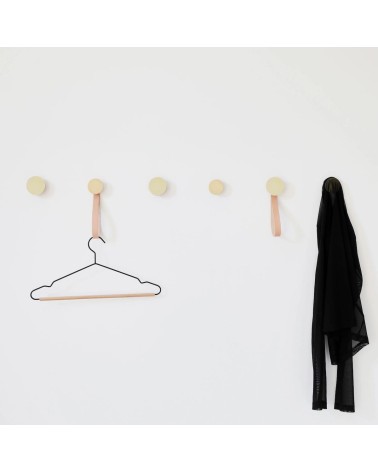 Wood and Brass Coat hook / knob with leather strap 5mm Paper