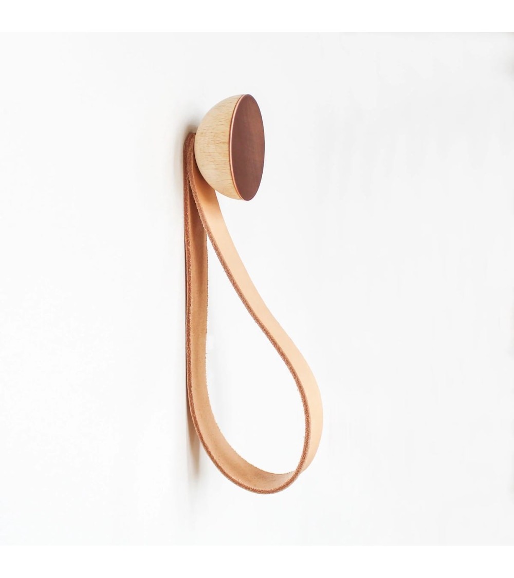 Wood and Copper Wall Coat hook / knob with leather strap 5mm Paper