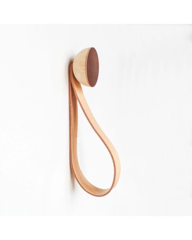 Wood and Copper Wall Coat hook / knob with leather strap 5mm Paper