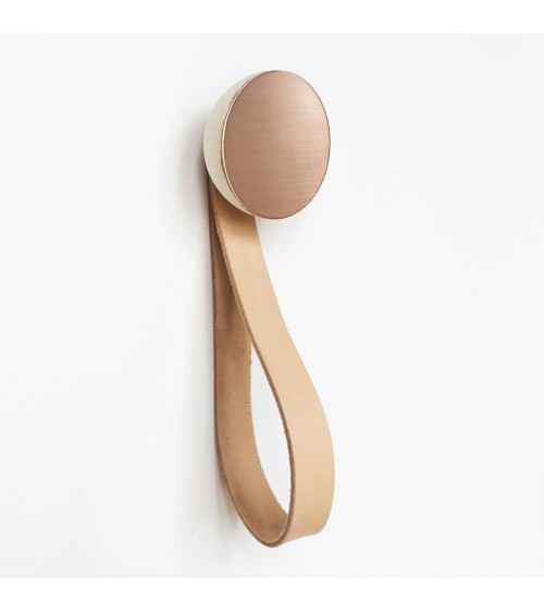 Wood and Copper Wall Coat hook / knob with leather strap 5mm Paper