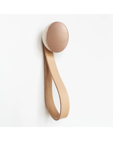 Wood and Copper Wall Coat hook / knob with leather strap 5mm Paper