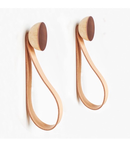 Wood and Copper Wall Coat hook / knob with leather strap 5mm Paper