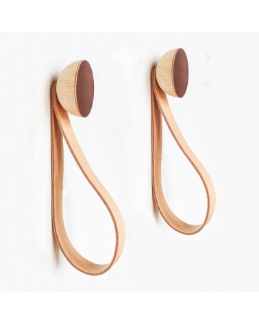 Patère Murale en bois et cuivre avec sangle en cuir 5mm Paper Kitatori suisse