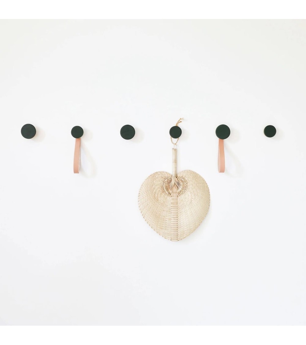 Wood and Ceramic Coat hook / knob with leather strap 5mm Paper