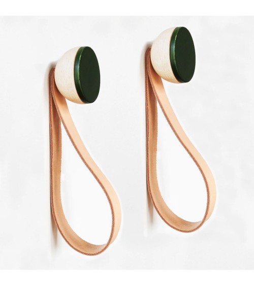 Wood and Ceramic Coat hook / knob with leather strap 5mm Paper