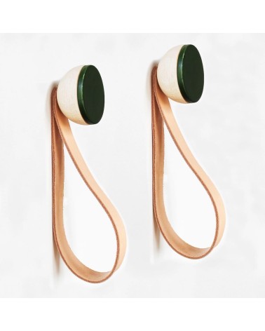Wood and Ceramic Coat hook / knob with leather strap 5mm Paper