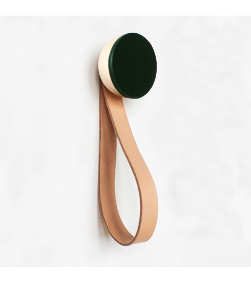 Wood and Ceramic Coat hook / knob with leather strap 5mm Paper