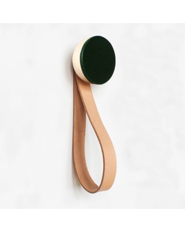 Wood and Ceramic Coat hook / knob with leather strap 5mm Paper