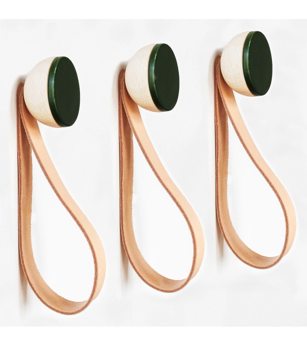 Wood and Ceramic Coat hook / knob with leather strap 5mm Paper