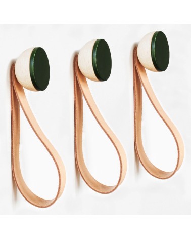 Wood and Ceramic Coat hook / knob with leather strap 5mm Paper