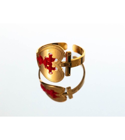 Cuore AMA Oro e rosso - Anello regolabile Camille Enrico Paris Anelli design svizzera originale