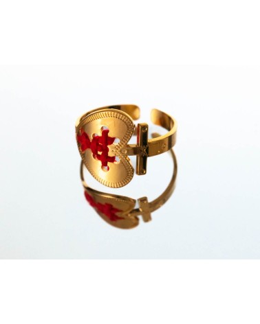 Cuore AMA Oro e rosso - Anello regolabile Camille Enrico Paris eleganti particolari da donna bambina