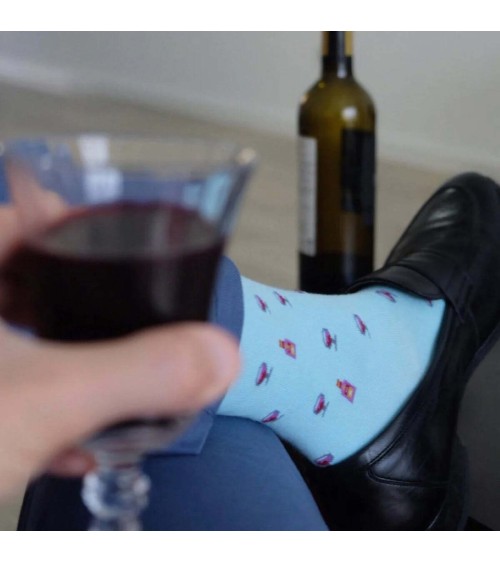Vin - Chaussettes à motifs en coton bio - Bleu The Captain Socks jolies chausset pour homme femme fantaisie drole originales
