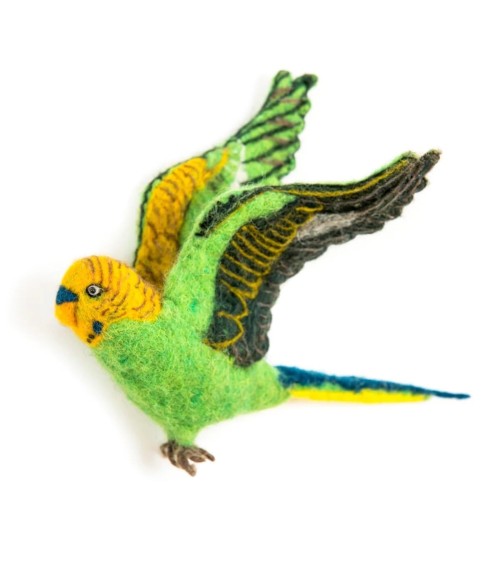Wall decoration - Flying Green Budgies Trio Sew Heart Felt Wall Art & Decor design switzerland original