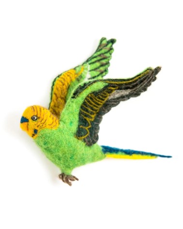 Wall decoration - Flying Green Budgies Trio Sew Heart Felt Wall Art & Decor design switzerland original