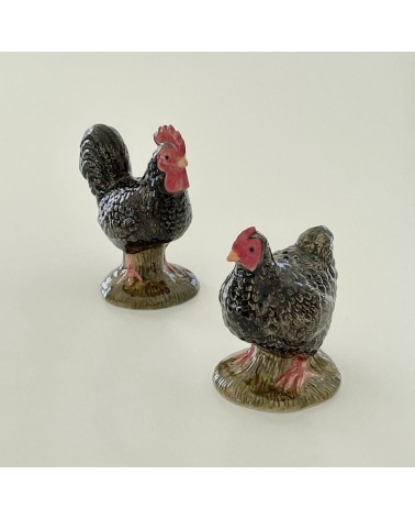 Pollo e gallo di Marans - Porta sale e pepe Quail Ceramics design da tavola saliera e pepiera