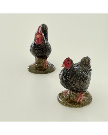 Salière & Poivrière - Poule et coq de Marans Quail Ceramics Salière & Poivrière design suisse original