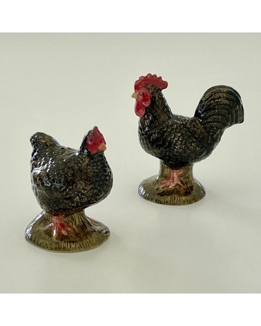 Pollo e gallo di Marans - Porta sale e pepe Quail Ceramics design da tavola saliera e pepiera