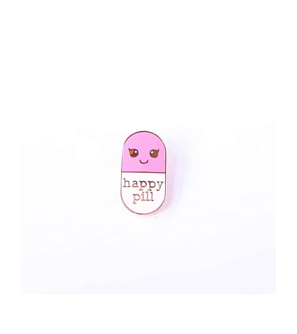 Enamel Pin - Happy pill - Pink and white Studio Inktvis broches and pins hat pin badges collectible