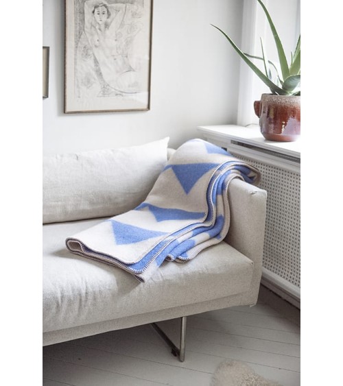 ARCTIC Cobalt - Couverture en laine et coton Brita Sweden plaide pour canapé de lit cocooning chaud