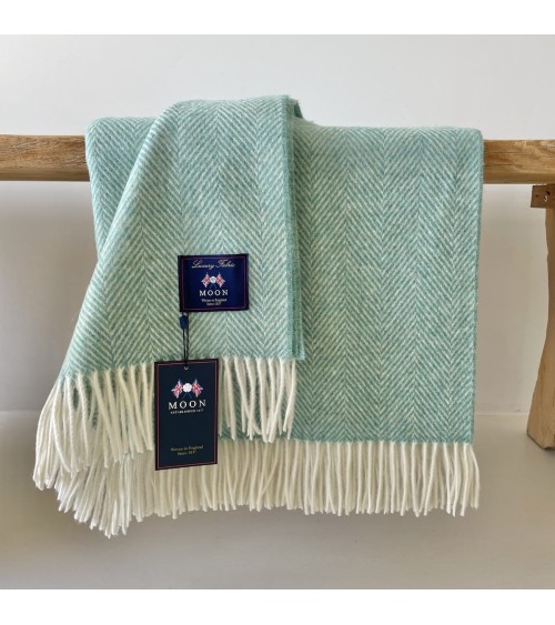 HERRINGBONE Eucalyptus - Merino wool blanket Bronte by Moon warm cozy soft sofa throw blanket picnic throws and blankets