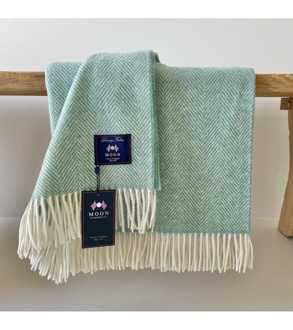 HERRINGBONE Eucalyptus - Merino wool blanket Bronte by Moon warm cozy soft sofa throw blanket picnic throws and blankets