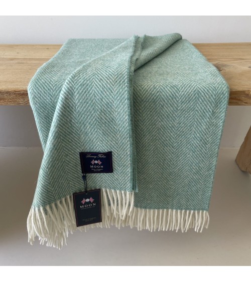 HERRINGBONE Eucalyptus - Merino wool blanket Bronte by Moon warm cozy soft sofa throw blanket picnic throws and blankets