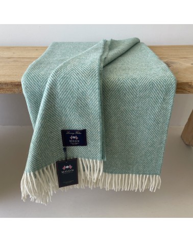HERRINGBONE Eucalyptus - Merino wool blanket Bronte by Moon best for sofa throw warm cozy soft
