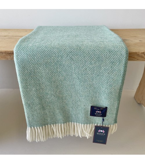 HERRINGBONE Eucalyptus - Merino wool blanket Bronte by Moon warm cozy soft sofa throw blanket picnic throws and blankets