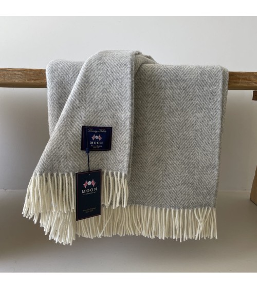 HERRINGBONE Grey - Merino wool blanket Bronte by Moon best for sofa throw warm cozy soft