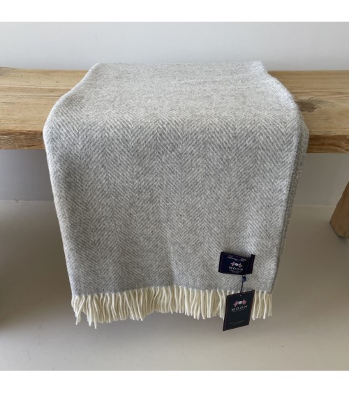 HERRINGBONE Grey - Merino wool blanket Bronte by Moon best for sofa throw warm cozy soft