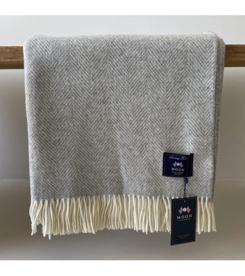 HERRINGBONE Grey - Plaid, couverture en laine mérinos Bronte by Moon plaide pour canapé de lit cocooning chaud