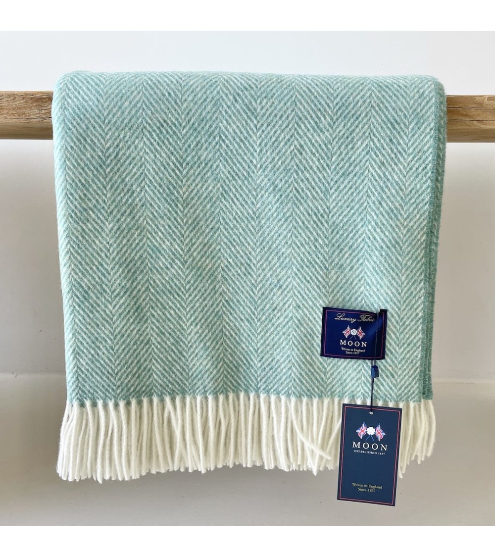 HERRINGBONE Eucalyptus - Merino wool blanket Bronte by Moon warm cozy soft sofa throw blanket picnic throws and blankets