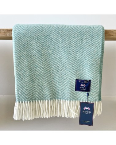 Plaid HERRINGBONE Eucalyptus - Couverture en laine mérinos Bronte by Moon un plaid cocooning couverture chaude douce plaide lit