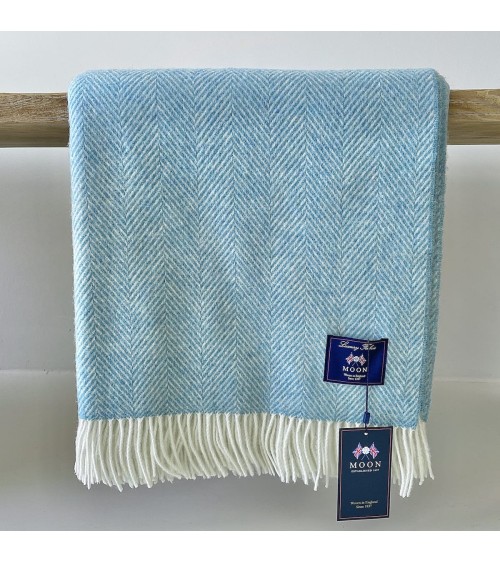 HERRINGBONE Aqua - Merino wool blanket Bronte by Moon best for sofa throw warm cozy soft
