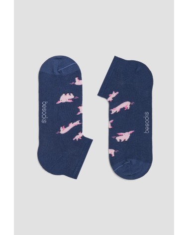 Socquettes BePig - Cochon - Bleu Marine Besocks jolies chausset pour homme femme fantaisie drole originales