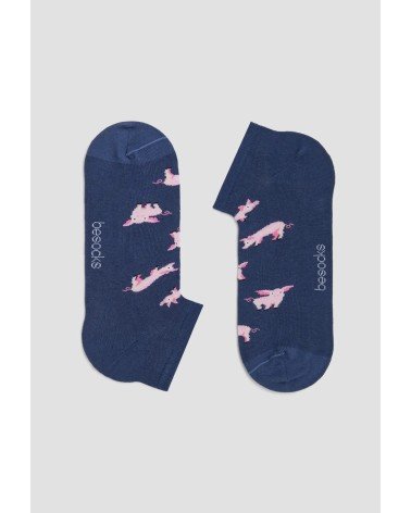 Calzini bassi - BePig - Maiale - Blu navy Besocks calze da uomo per donna divertenti simpatici particolari