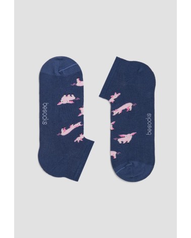 Socquettes BePig - Cochon - Bleu Marine Besocks jolies pour femme originales pour homme chausset rigolotes drole Suisse