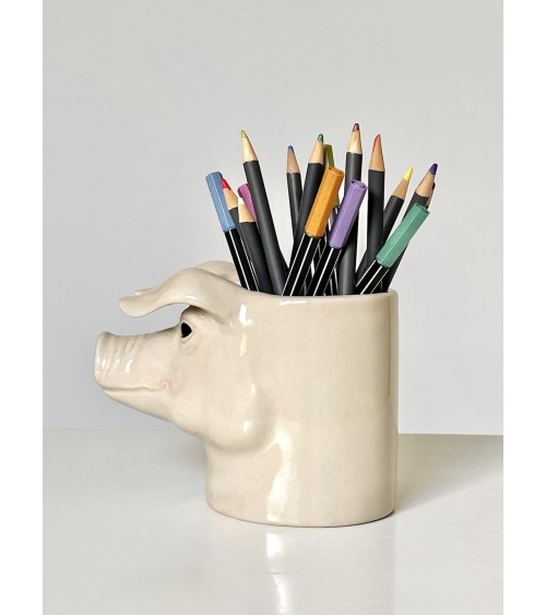 Cochon - Porte crayon & stylo, Petit pot de fleur Quail Ceramics bureau original design pour plantes intérieur à couvert bros...