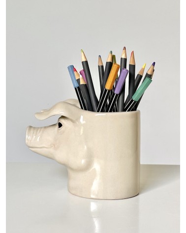 Schwein - Stiftehalter & Blumentopf Quail Ceramics schreibtisch büro kinder besteckbehälter make up pinselhalter