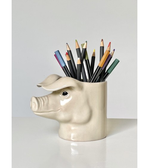 Cochon - Porte crayon & stylo, Petit pot de fleur Quail Ceramics bureau original design pour plantes intérieur à couvert bros...