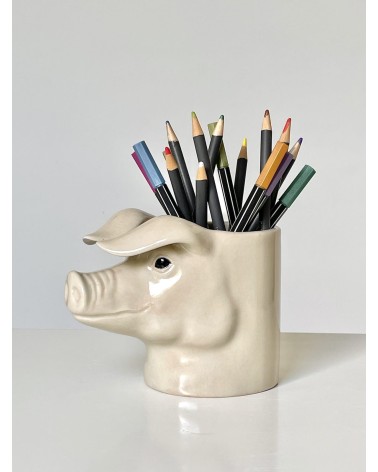 Schwein - Stiftehalter & Blumentopf Quail Ceramics schreibtisch büro kinder besteckbehälter make up pinselhalter