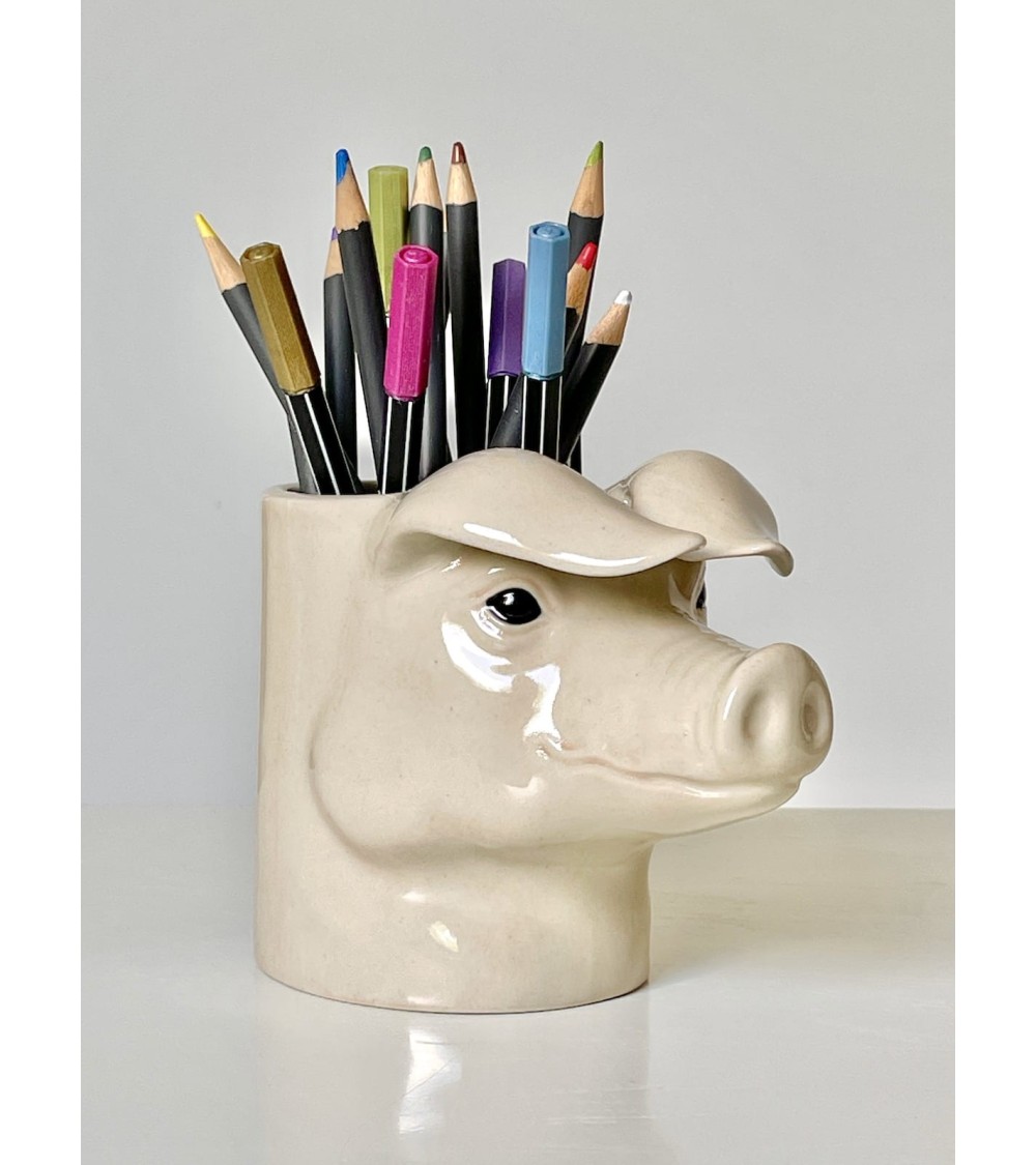 Cochon - Porte crayon & stylo, Petit pot de fleur Quail Ceramics bureau original design pour plantes intérieur à couvert bros...