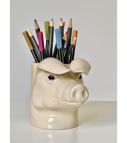 Cochon - Porte crayon & stylo, Petit pot de fleur Quail Ceramics bureau original design pour plantes intérieur à couvert bros...