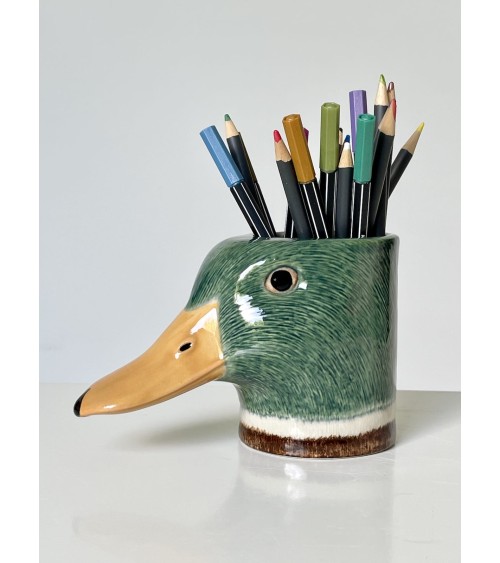 Canard colvert - Porte crayon & stylo, Petit pot de fleur Quail Ceramics bureau original design pour plantes intérieur à couv...