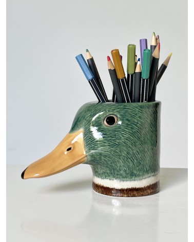 Canard colvert - Porte crayon & stylo, Petit pot de fleur Quail Ceramics bureau original design pour plantes intérieur à couv...