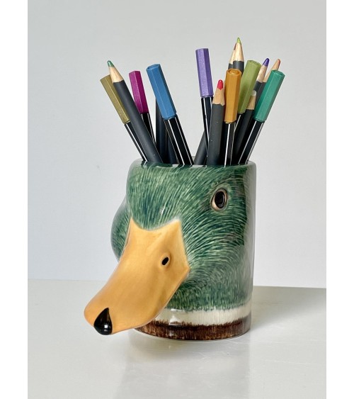 Canard colvert - Porte crayon & stylo, Petit pot de fleur Quail Ceramics bureau original design pour plantes intérieur à couv...